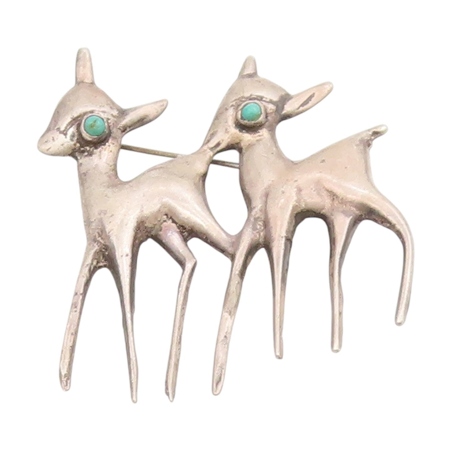 925 Sterling Silver Vintage Brooch Pin MEXICO Antique Turquoise Deer  BP12188