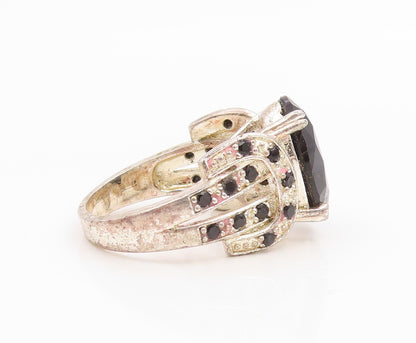 925 Sterling Silver Vintage Ring Black Sapphire Statement Band  Sz 6  RG35555
