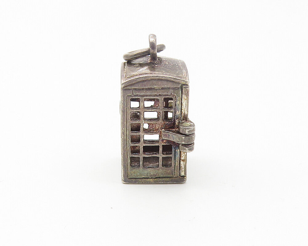 925 Sterling Silver  Vintage Dark Tone Phone Booth Pendant (OPENS)  PT8691