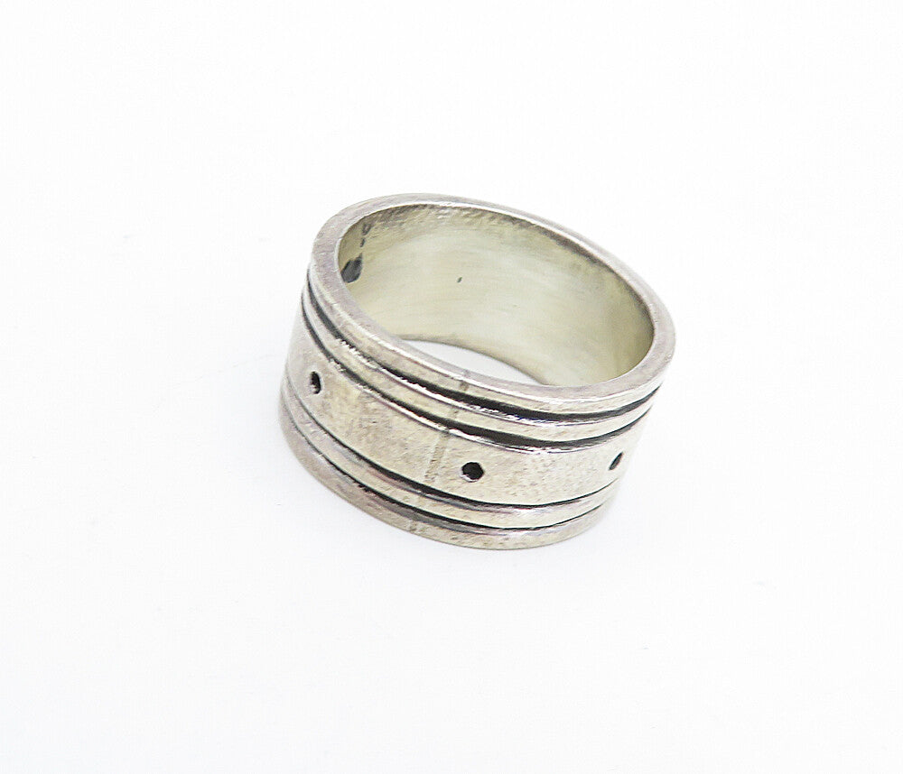 MEXICO 925 Sterling Silver  Vintage Dark Tone Dotted Band Ring Sz 7  RG5302