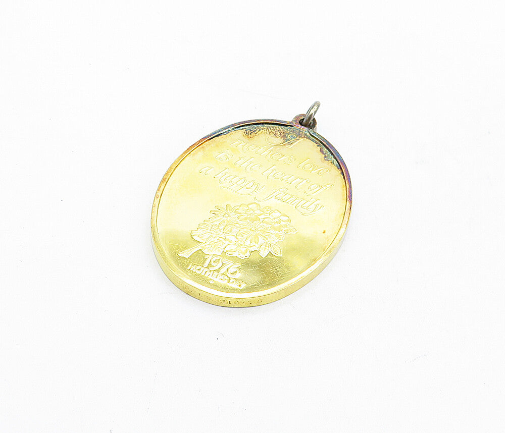 925 Sterling Silver  Vintage Shiny Gold Plated Mother's Day Pendant  PT3483