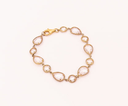 925 Silver  Vintage Round & Waterdrop Halo Twisted Rope CZ Bracelet  BT9934