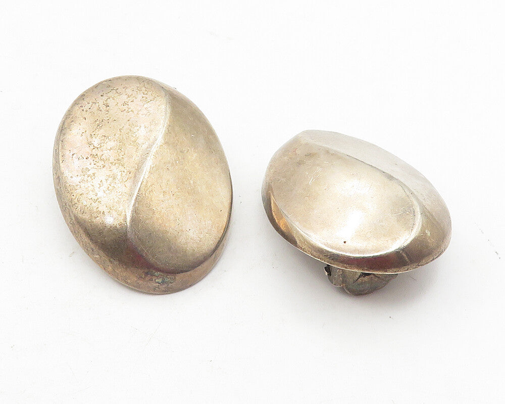 925 Sterling Silver  Vintage Dark Tone Hollow Oval Non Pierce Earrings  EG6070