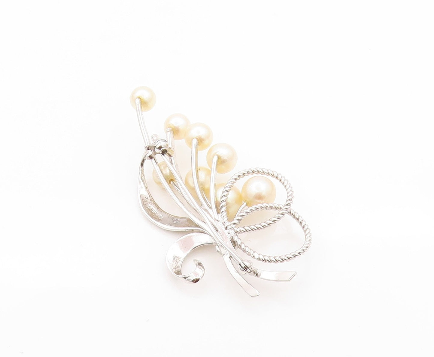 925 Sterling Silver Vintage Brooch Modernist Japanese Pearl Bouquet  BP11630