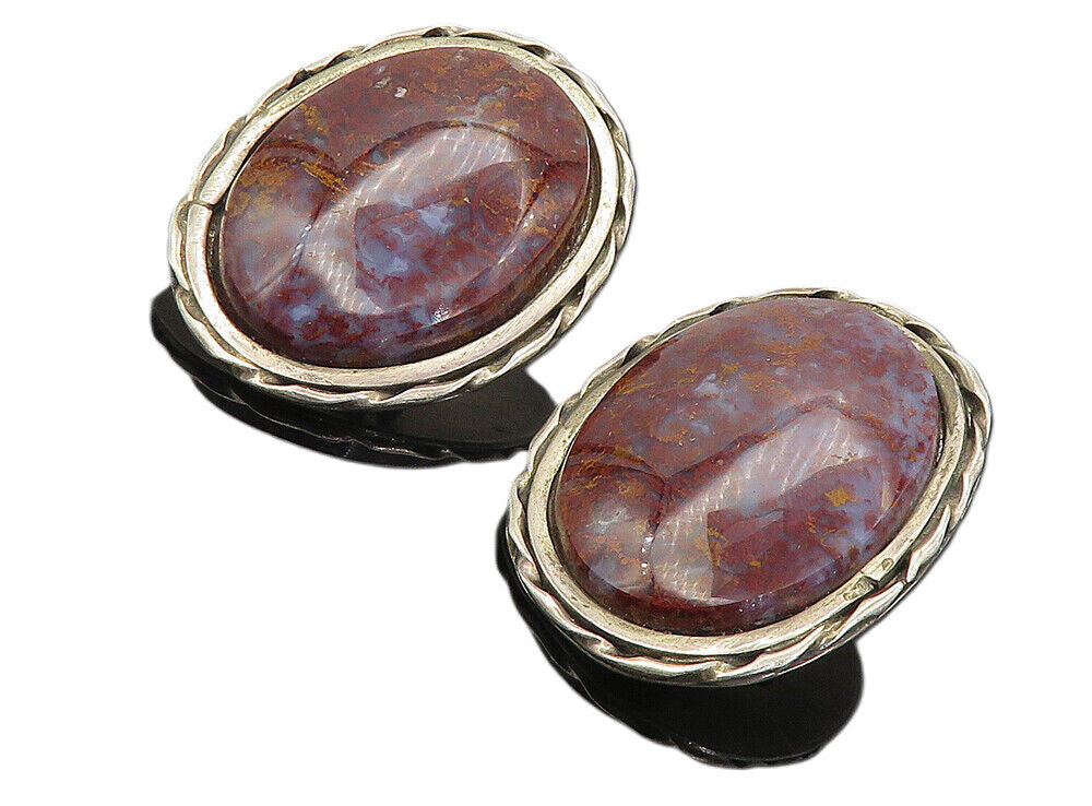 PANTEAH ZUNI 925 Silver  Vintage Jasper Non Pierce Oval Drop Earrings  EG4108