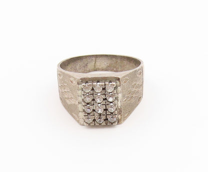 925 Sterling Silver Vintage Ring CZ Etched Geometric Grid Band  Sz 11.5  RG36871