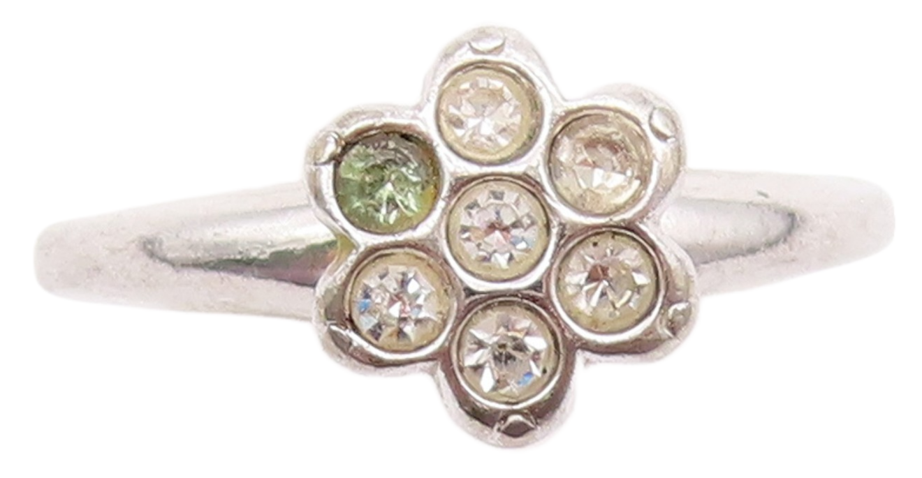 925 Sterling Silver Vintage Ring UNCAS Round Topaz Inlay Flower  Sz 7  RG31703