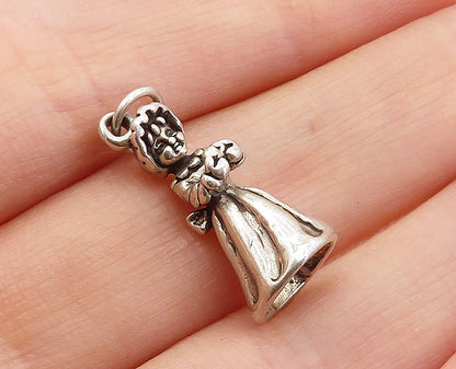 925 Sterling Silver  Vintage Petite Woman In Dress Motif Drop Pendant  PT3334