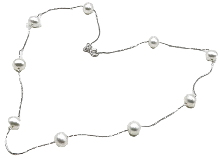 925 Sterling Silver  Freshwater Pearls Shiny Thin Chain Necklace  NE2673