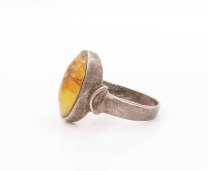 925 Sterling Silver Vintage Ring Pressed Flower Solitaire Band  Sz 6.5  RG33440