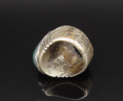 NAVAJO 925 Silver  Vintage Etched Lines Rope Twist Malachite Ring Sz 8 RG26119