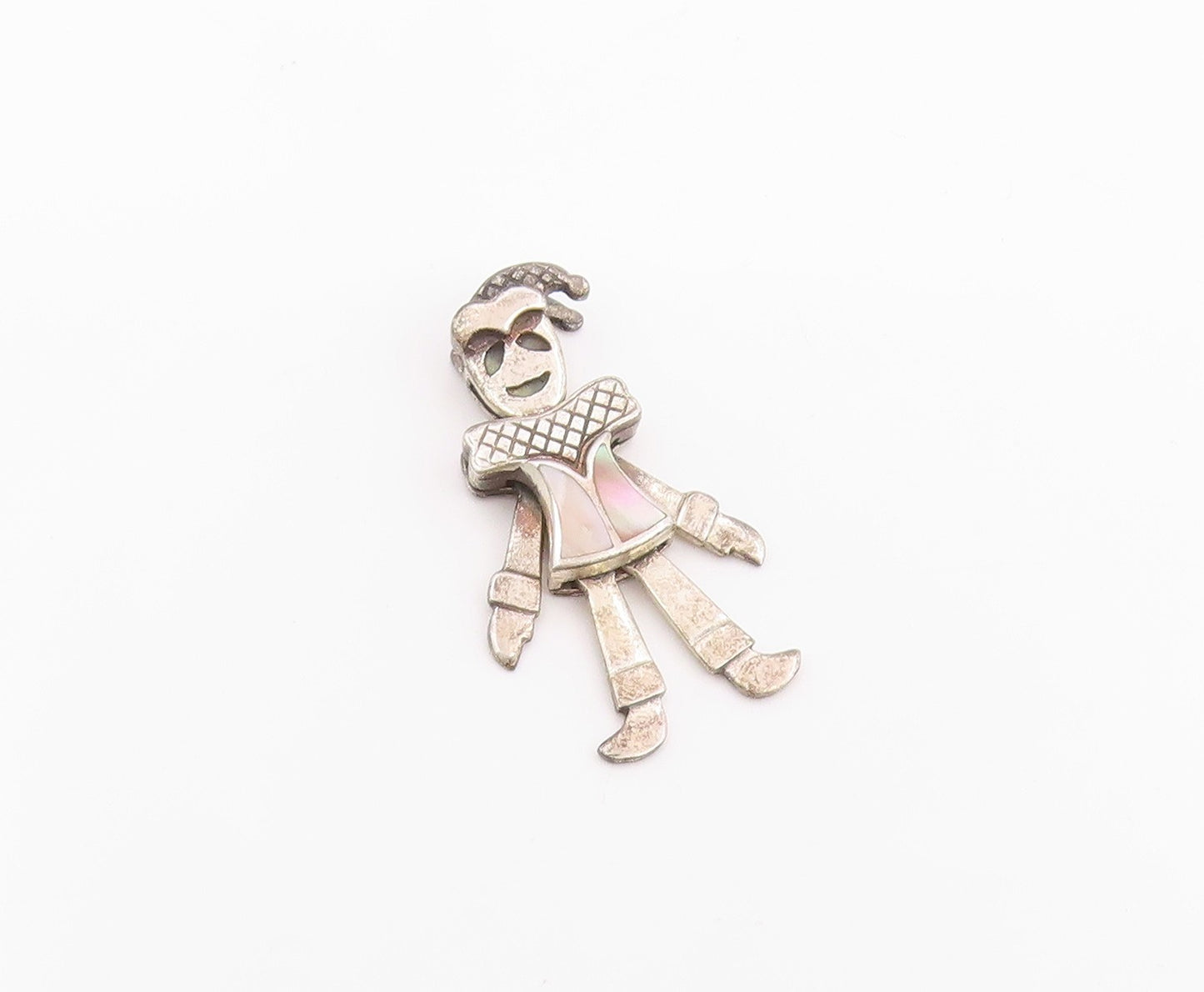 925 Sterling Silver Vintage Pendant Mother Of Pearl Inlay Circus Clown  PT26128