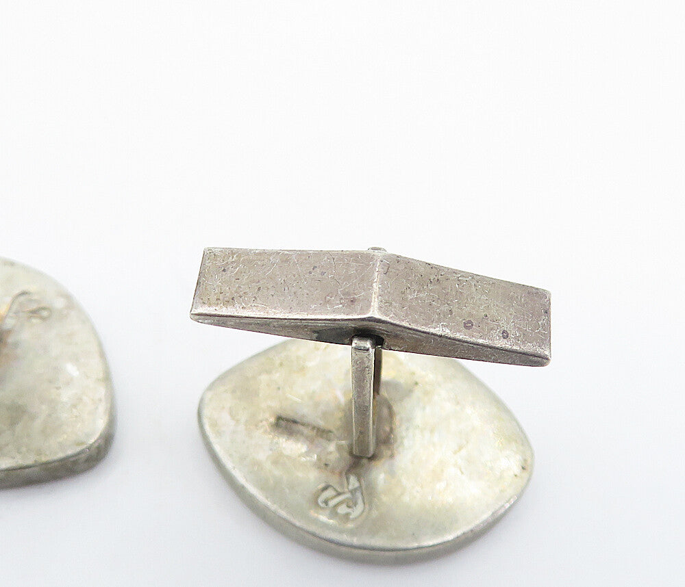 925 Sterling Silver  Vintage Shiny Stamped Design Whale Back Cuff Links TR1275