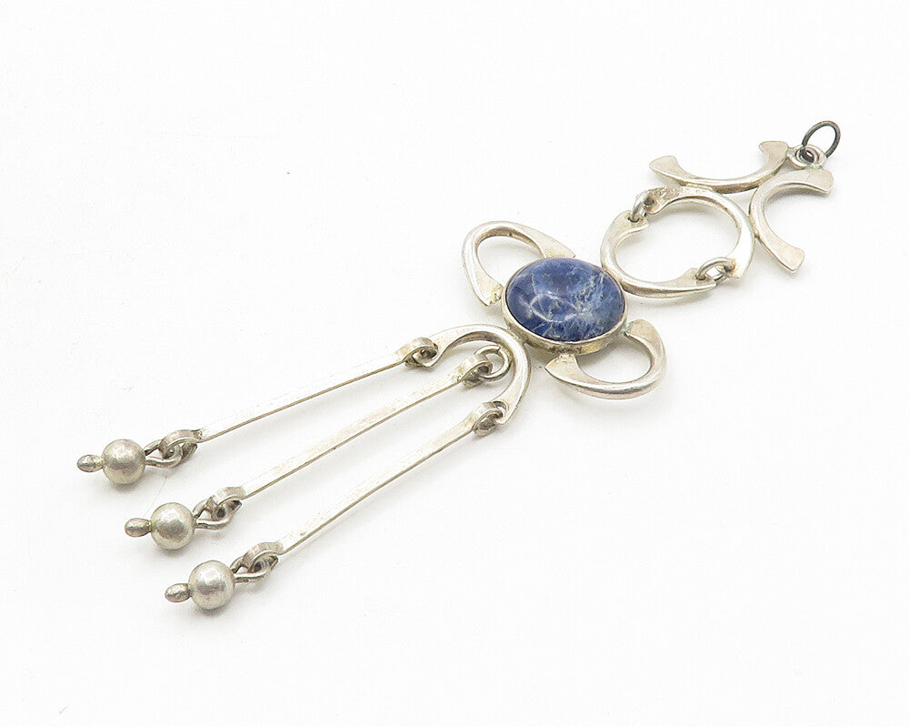 925 Sterling Silver  Vintage Sodalite Linked Design Drop Pendant  PT8064