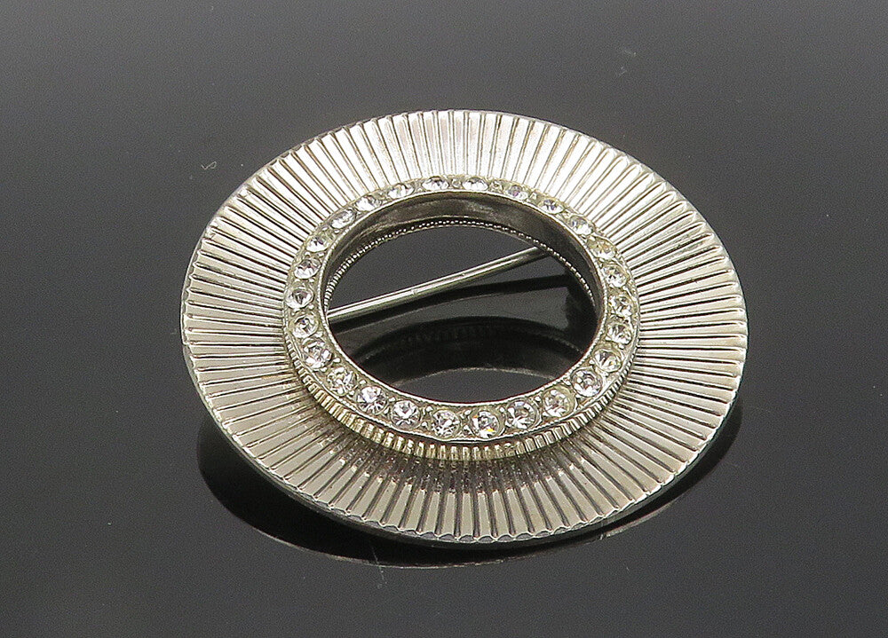 925 Sterling Silver  Vintage Cubic Zirconia Open Circle Brooch Pin  BP4150