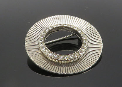 925 Sterling Silver  Vintage Cubic Zirconia Open Circle Brooch Pin  BP4150