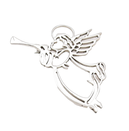 925 Sterling Silver Vintage Brooch Angel Stencil Cutout Playing Music  BP11597