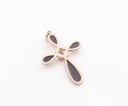 925 Silver  Vintage Amethyst & Black Onyx Religious Cross Pendant  PT21566