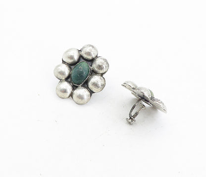 MEXICO 925 Silver Vintage Antique Jasper Floral Non Pierce Earrings EG4174