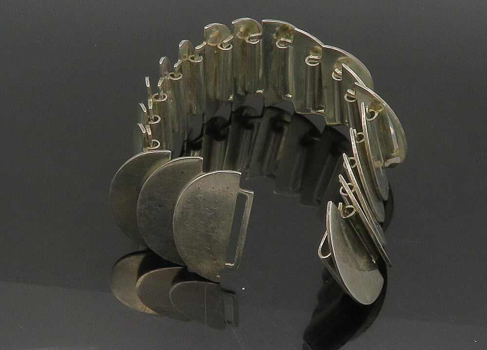 MEXICO 925 Sterling Silver Vintage Heavy Shiny Modernist Chain Bracelet BT9043