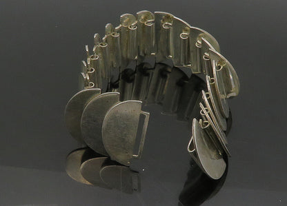 MEXICO 925 Sterling Silver Vintage Heavy Shiny Modernist Chain Bracelet BT9043