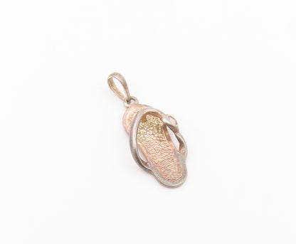 925 Sterling Silver  Vintage Single Cubic Zirconia Flip Flop Pendant  PT21166
