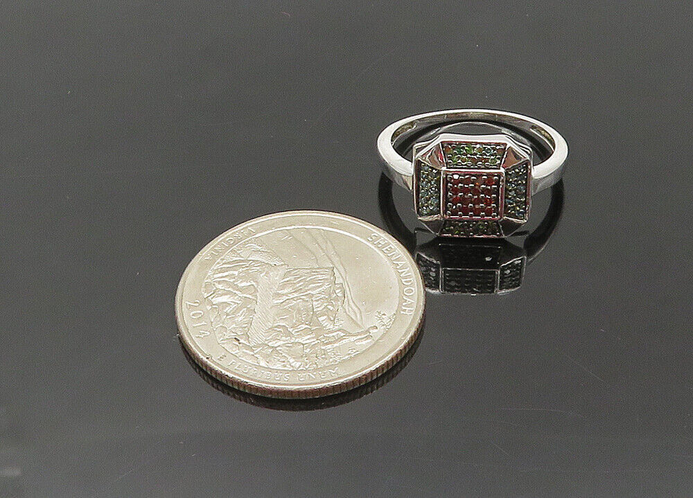 925 Sterling Silver  Vintage Genuine Diamonds Shiny Band Ring Sz 6.5  RG21132