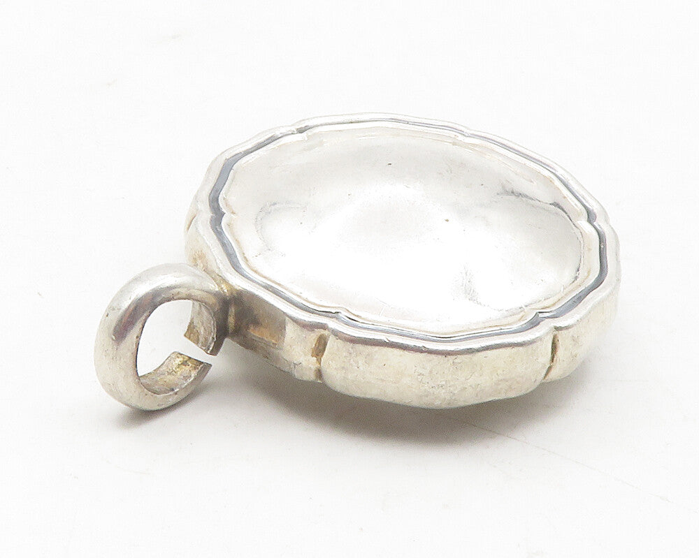 925 Sterling Silver  Vintage Shiny Smooth Hollow Round Drop Pendant  PT9699