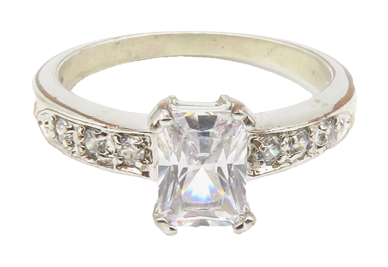 925 Sterling Silver  Cubic Zirconia Solitaire With Accents Ring Sz 8  RG14061