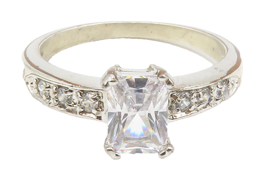 925 Sterling Silver  Cubic Zirconia Solitaire With Accents Ring Sz 8  RG14061