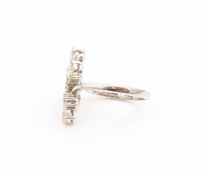 925 Sterling Silver Vintage Ring CZ Elegant Floral Bypass Band  Sz 8  RG35192