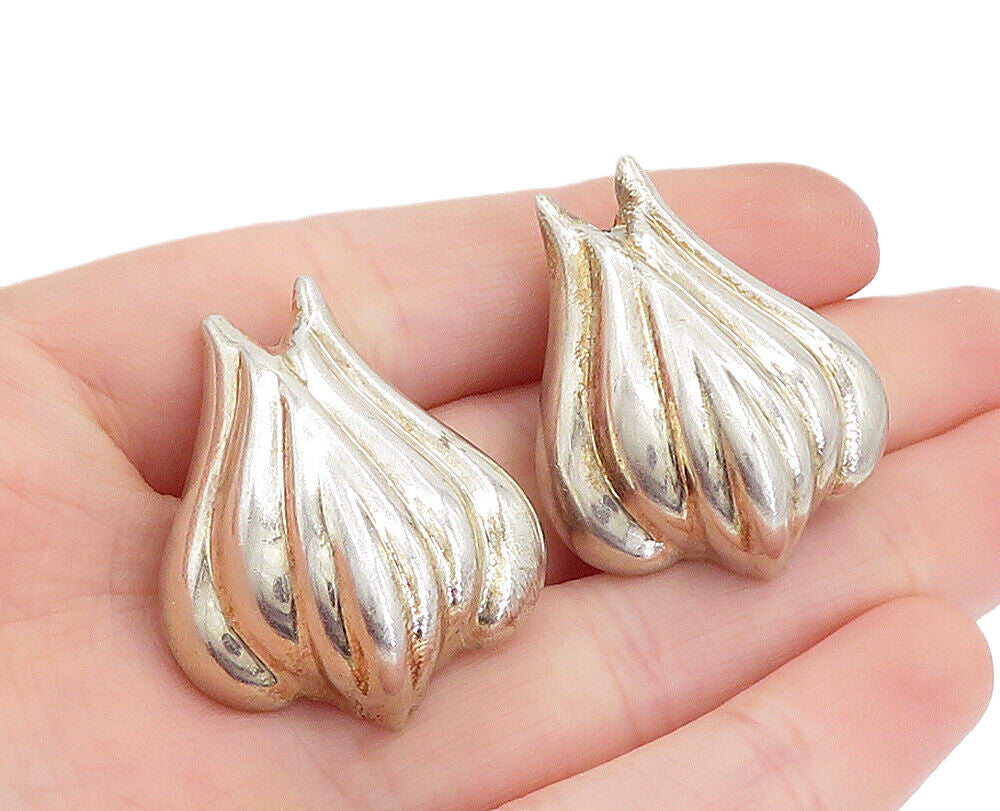 MEXICO 925 Silver  Vintage Hollow Floral Design Non Pierce Earrings  EG2872