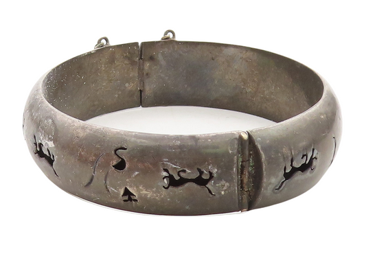 MEXICO 925 Sterling Silver  Vintage Oxidized Cutout Bangle Bracelet  BT1900