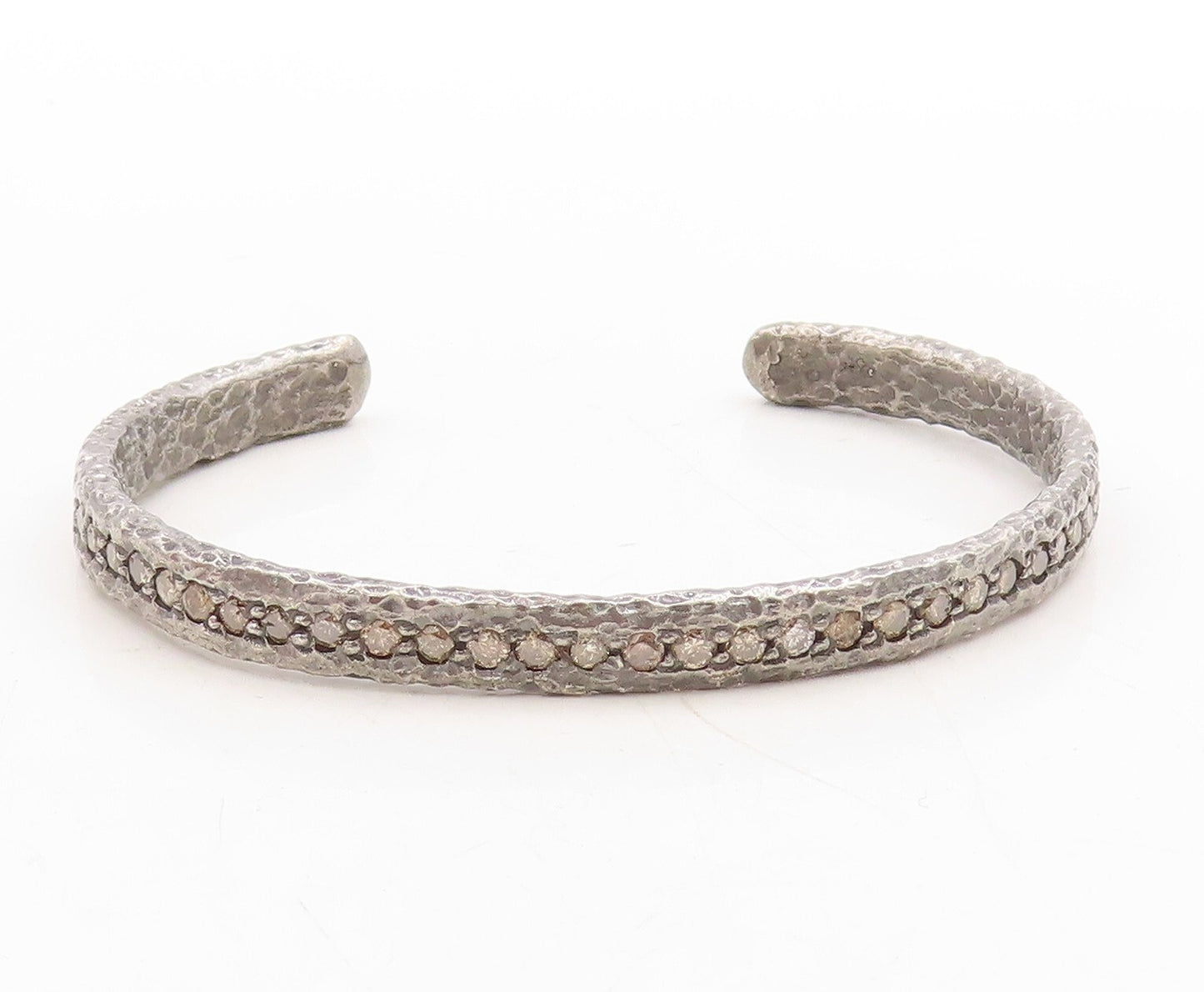925 Sterling Silver Vintage Bracelet 1CT Champagne Diamonds Brutalist   BT10969