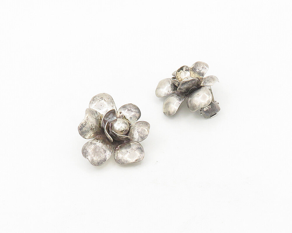 NAPIER 925 Sterling Silver  Vintage Shiny Flower Non Pierce Earrings  EG9423