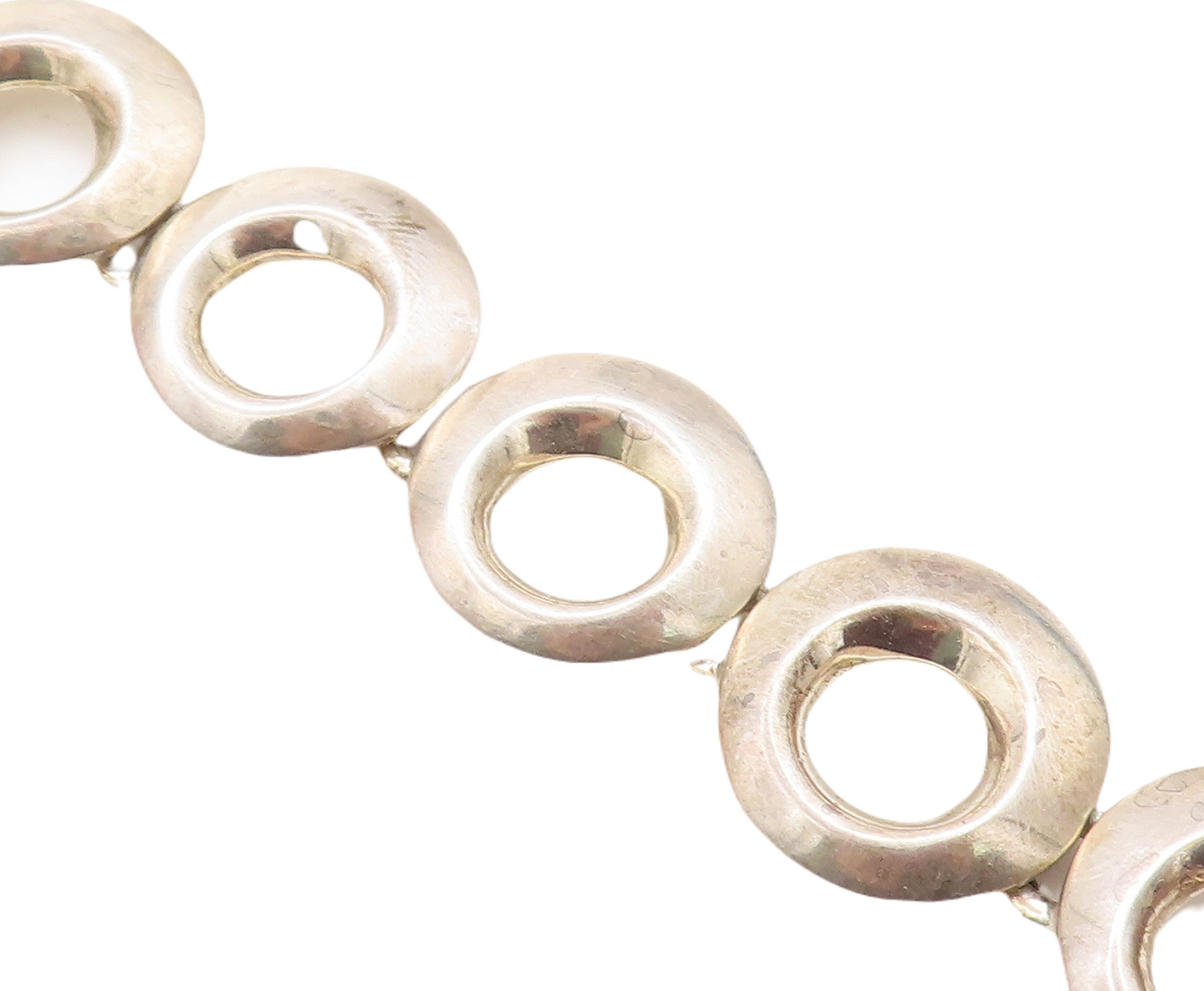 MEXICO 925 Sterling Silver  Vintage Shiny Circle Link Chain Bracelet  BT1610