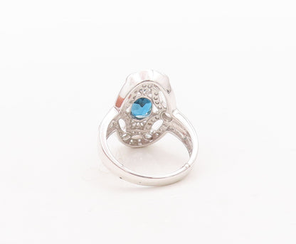 925 Sterling Silver Vintage Ring Oval Design Cut 2 Tone Topaz  Sz 7  RG29399