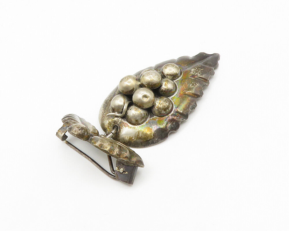 MEXICO 925 Sterling Silver  Vintage Dark Tone Grape Bunch Brooch Pin  BP5752