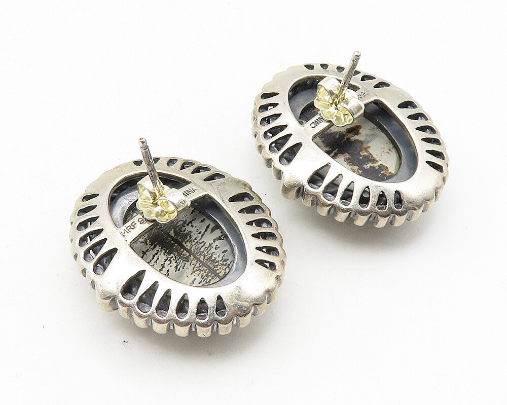 925 Sterling Silver  Vintage Cabochon Cut Jasper Twist Drop Earrings  EG5714