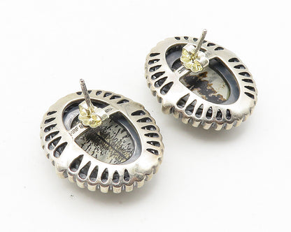 925 Sterling Silver  Vintage Cabochon Cut Jasper Twist Drop Earrings  EG5714