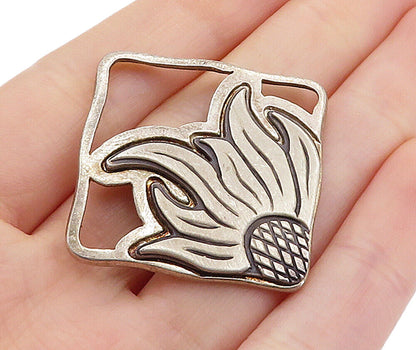 925 Sterling Silver  Vintage Floral Open Flower Design Square Pendant  PT4381