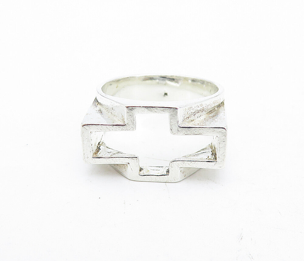 925 Sterling Silver  Vintage Shiny Religious Cross Band Ring Sz 8.5  RG5337