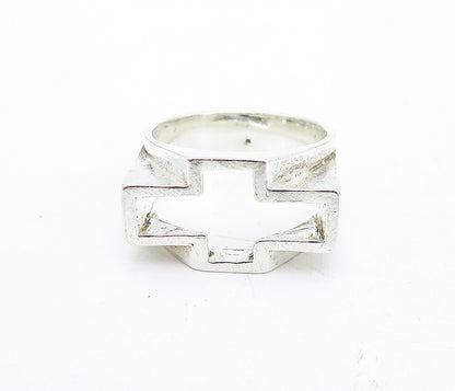 925 Sterling Silver  Vintage Shiny Religious Cross Band Ring Sz 8.5  RG5337