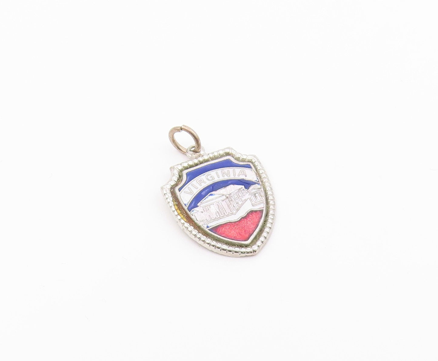 925 Sterling Silver  Vintage Enamel Virginia Shield Souvenir Pendant  PT16721