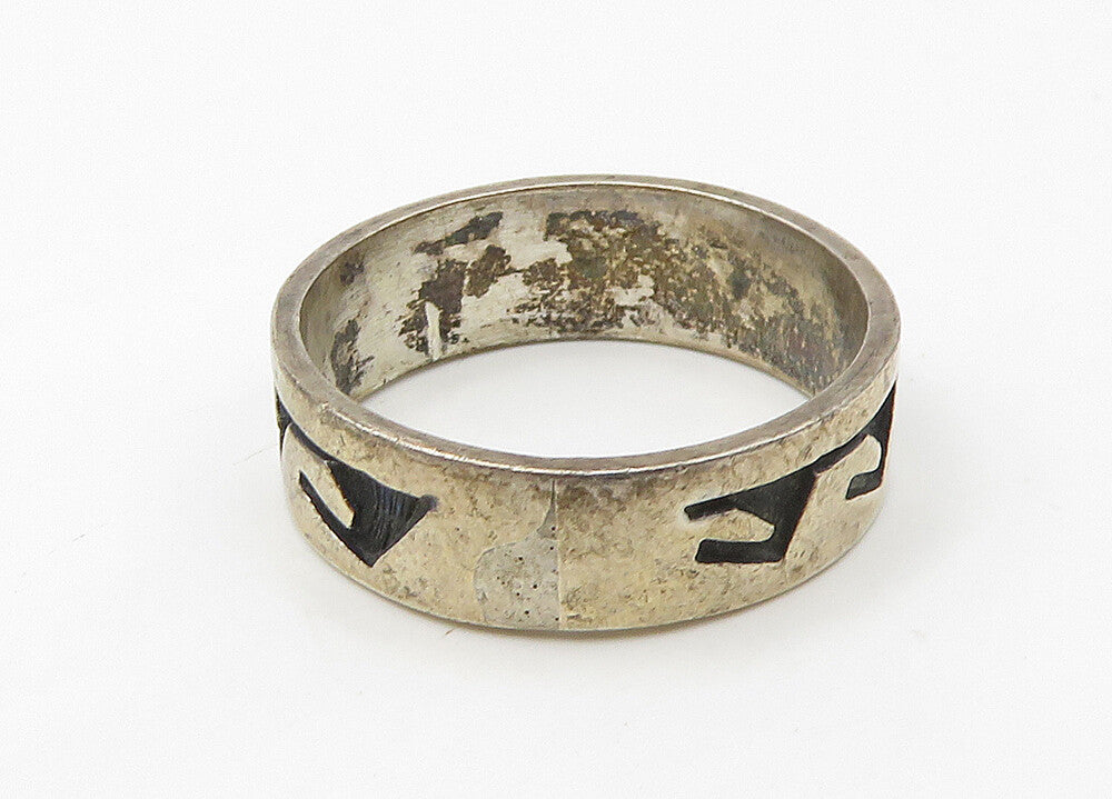 SOUTHWESTERN 925 Silver Vintage Ocean Waves Oxidized Band Ring Sz 8.5 RG21473