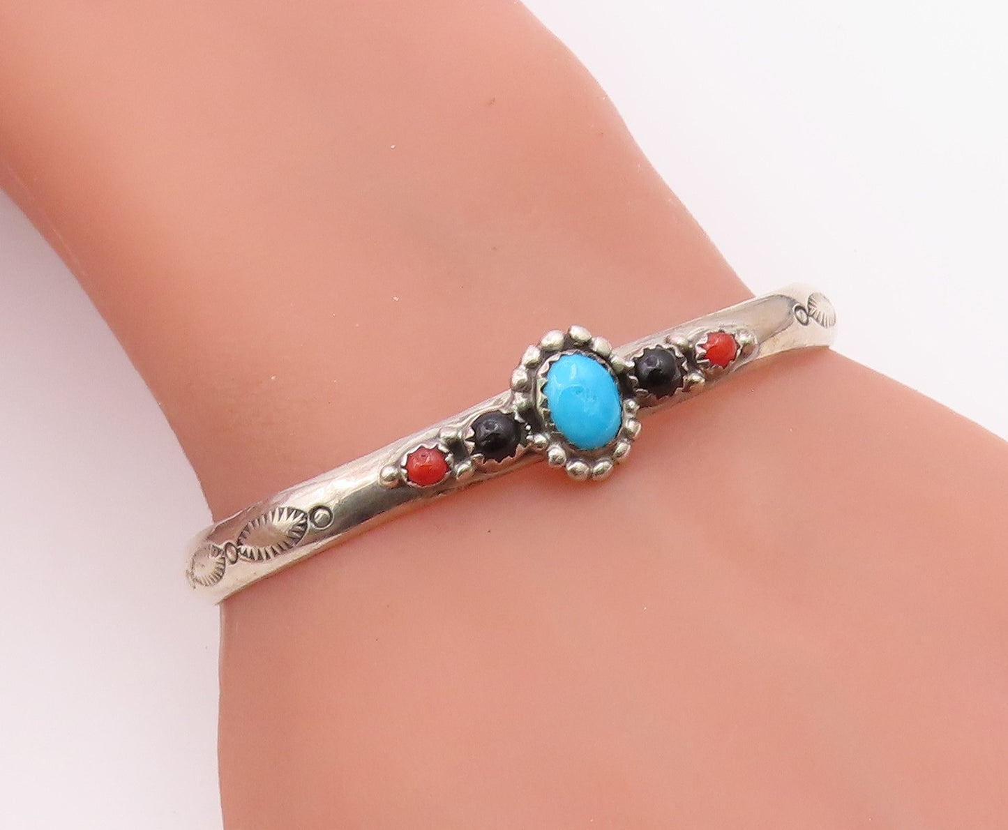 925 Sterling Silver Vintage Bracelet RICHARD BEGAY NAVAJO Multi Gemstone BT12166