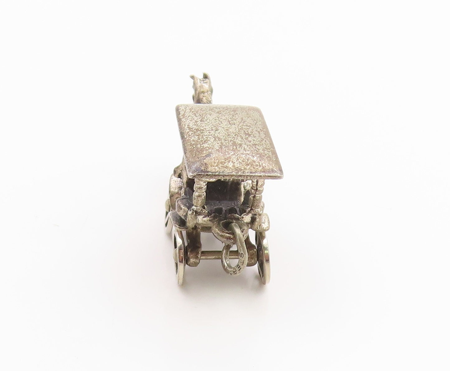 925 Sterling Silver Vintage Pendant BEAU Horse & Carriage Charm Moves  PT26278