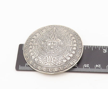 925 Sterling Silver Vintage Brooch Pin MAYAN AZTEC Etched Sun Calendar  BP10597