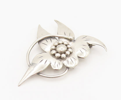 925 Sterling Silver  Vintage Stem Wrapped Etched Flower Brooch Pin  BP10106