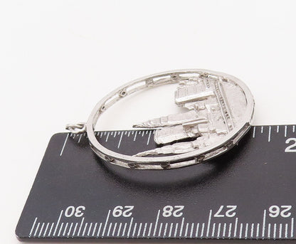 925 Sterling Silver Vintage Pendant Round Framed Cutout NYC Skyline  PT23574
